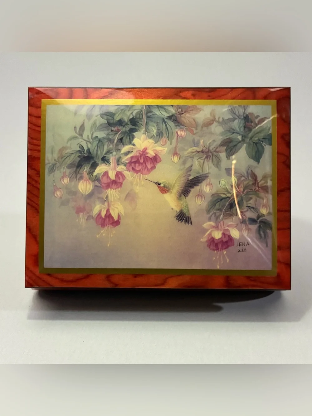 Ercolano H&G Studios Jewelry Music Box #2265 “Hummingbird with Fuchsia” Lena Liu